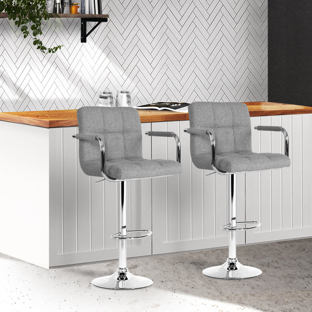 Set of 2 Bar Stools Gas lift Swivel - Steel and Grey