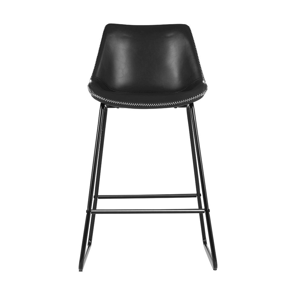 Set of 2 Bar Stools Kitchen Metal Bar Stool Dining Chairs PU Leather Black