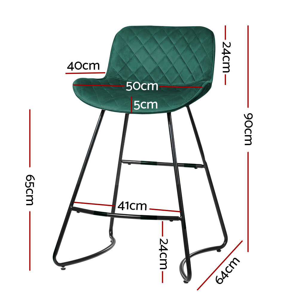 Set of 2 Bar Stools Kitchen Stool Chairs Chair Velvet Barstool Barstools Green