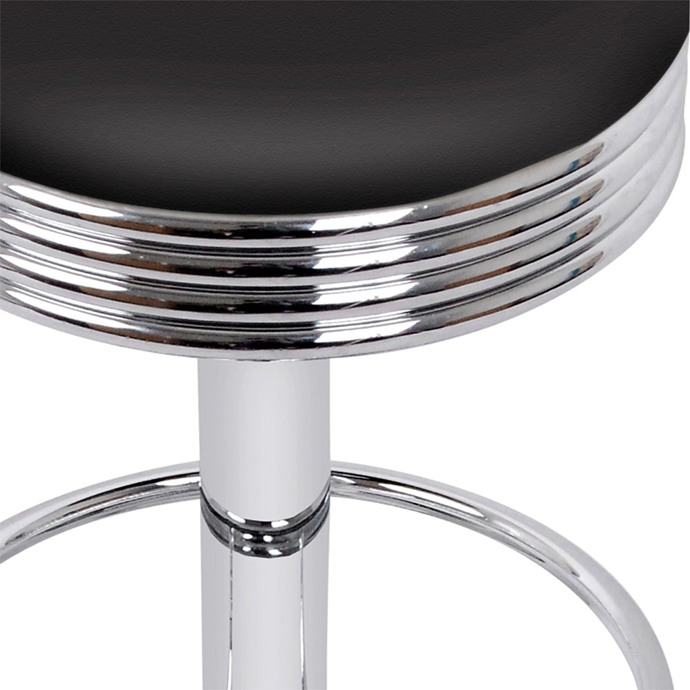 Set of 2 Backless PU Leather Bar Stools - Black and Chrome