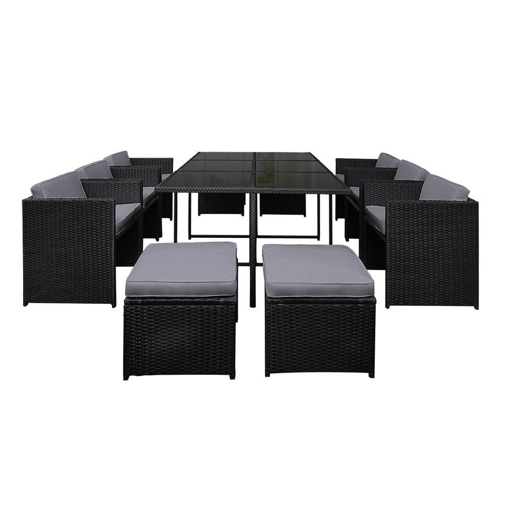 11 Piece PE Wicker Outdoor Dining Set - Black