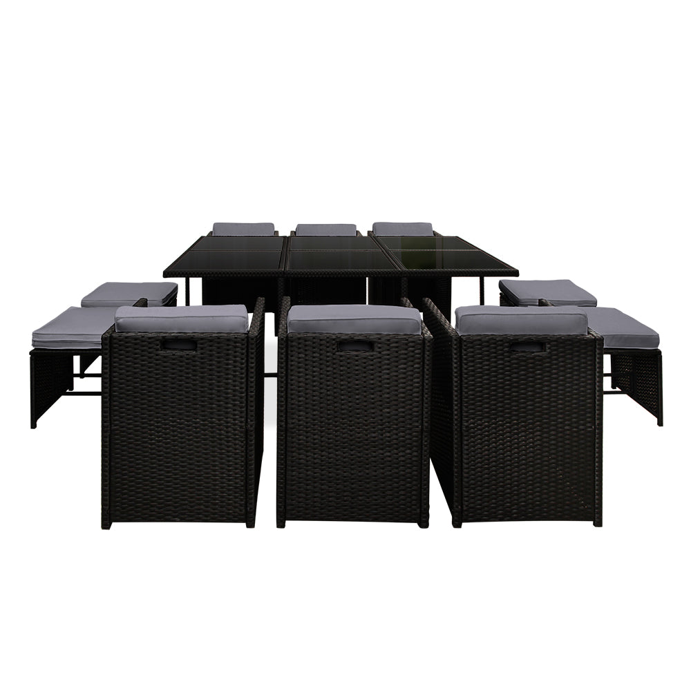 11 Piece PE Wicker Outdoor Dining Set - Black