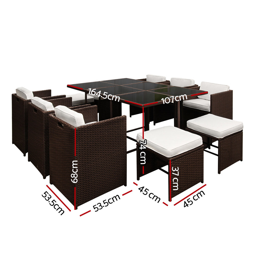 11 Piece PE Wicker Outdoor Dining Set - Brown & White