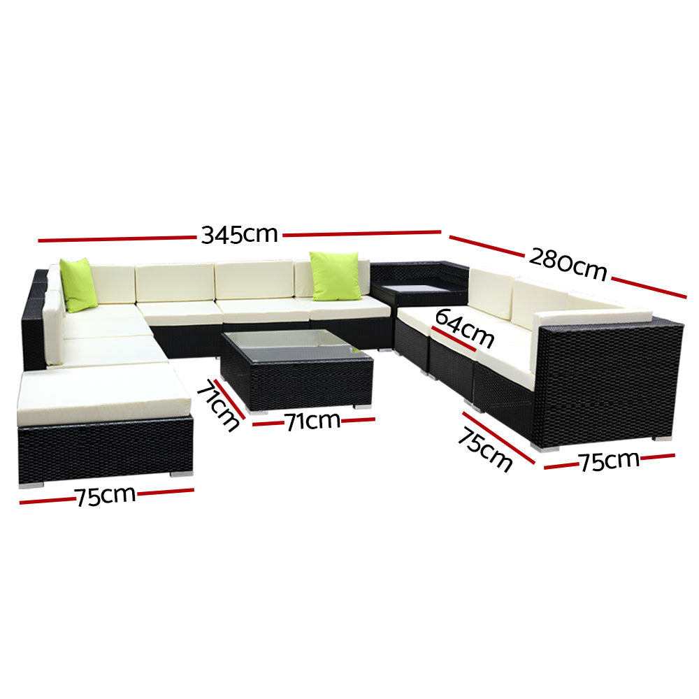 12PC Sofa Set with Storage Cover Outdoor Furniture Wicker