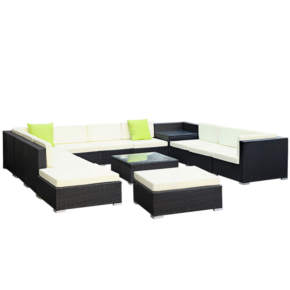 13PC Sofa Set with Storage Cover Outdoor Furniture Wicker