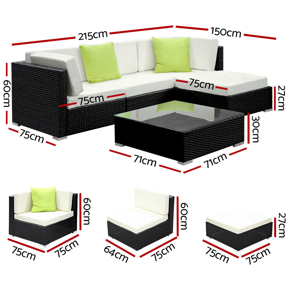 5PC Outdoor Furniture Sofa Set Wicker Garden Patio Pool Lounge