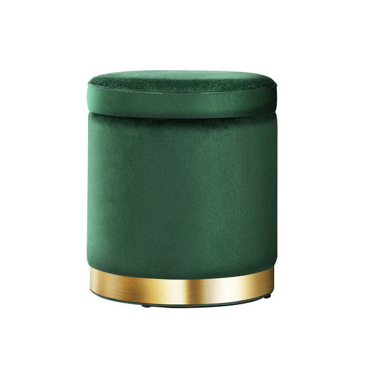 Artiss Storage Ottoman Foot Stool Round Velvet Foot Rest Pouffe Footstool Green