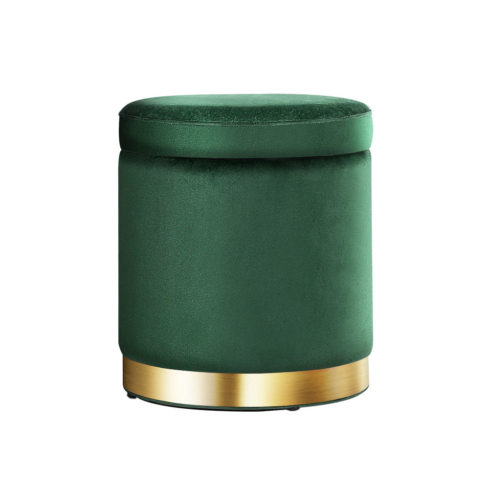 Storage Ottoman Foot Stool Round Velvet Foot Rest Pouffe Footstool Green