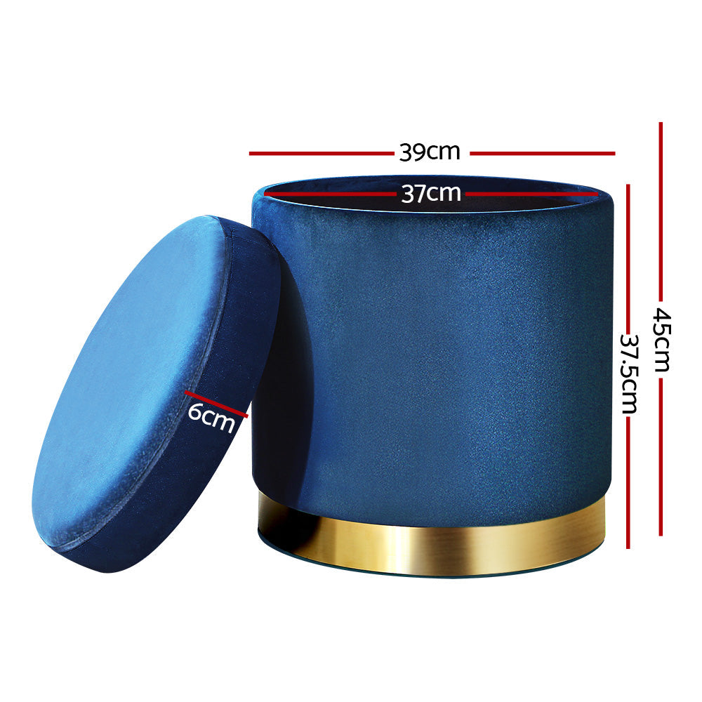 Foot Stool Round Velvet Storage Ottoman Foot Rest Pouffe Footstool Navy