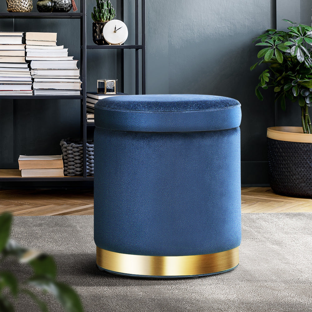 Foot Stool Round Velvet Storage Ottoman Foot Rest Pouffe Footstool Navy