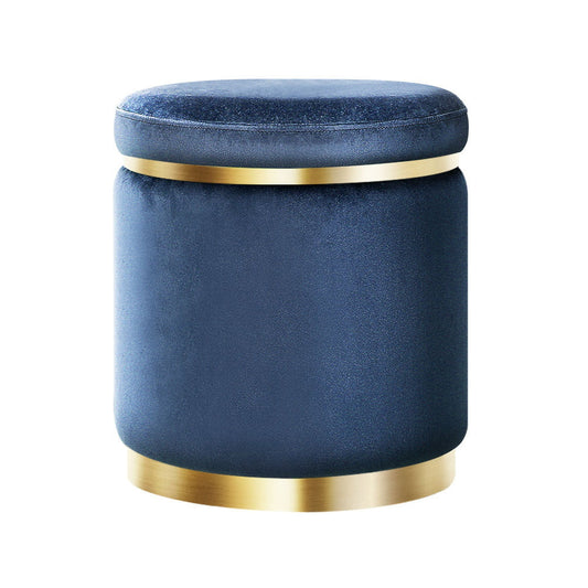 Artiss Foot Stool Round Velvet Ottoman Foot Rest Pouf Padded Seat Footstool Navy