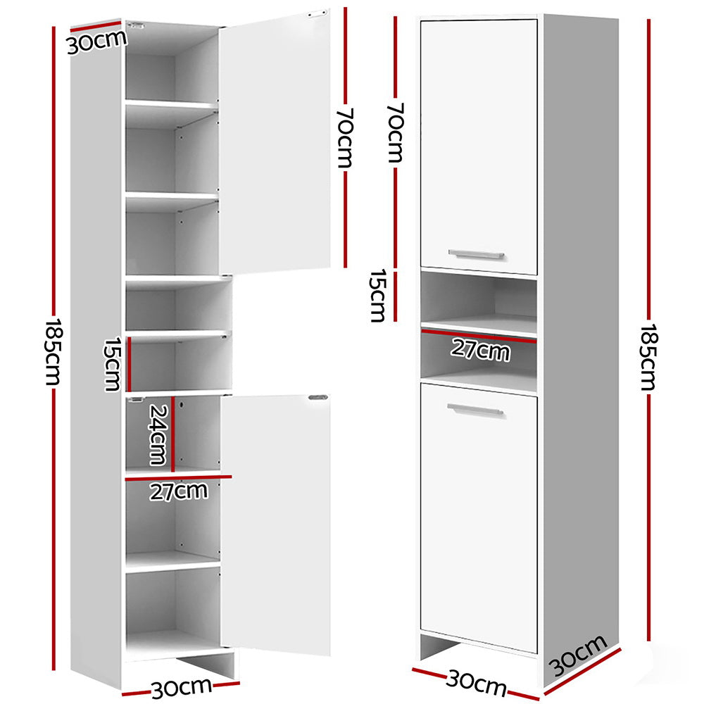 185cm Bathroom Tallboy Adjustable Shelf White