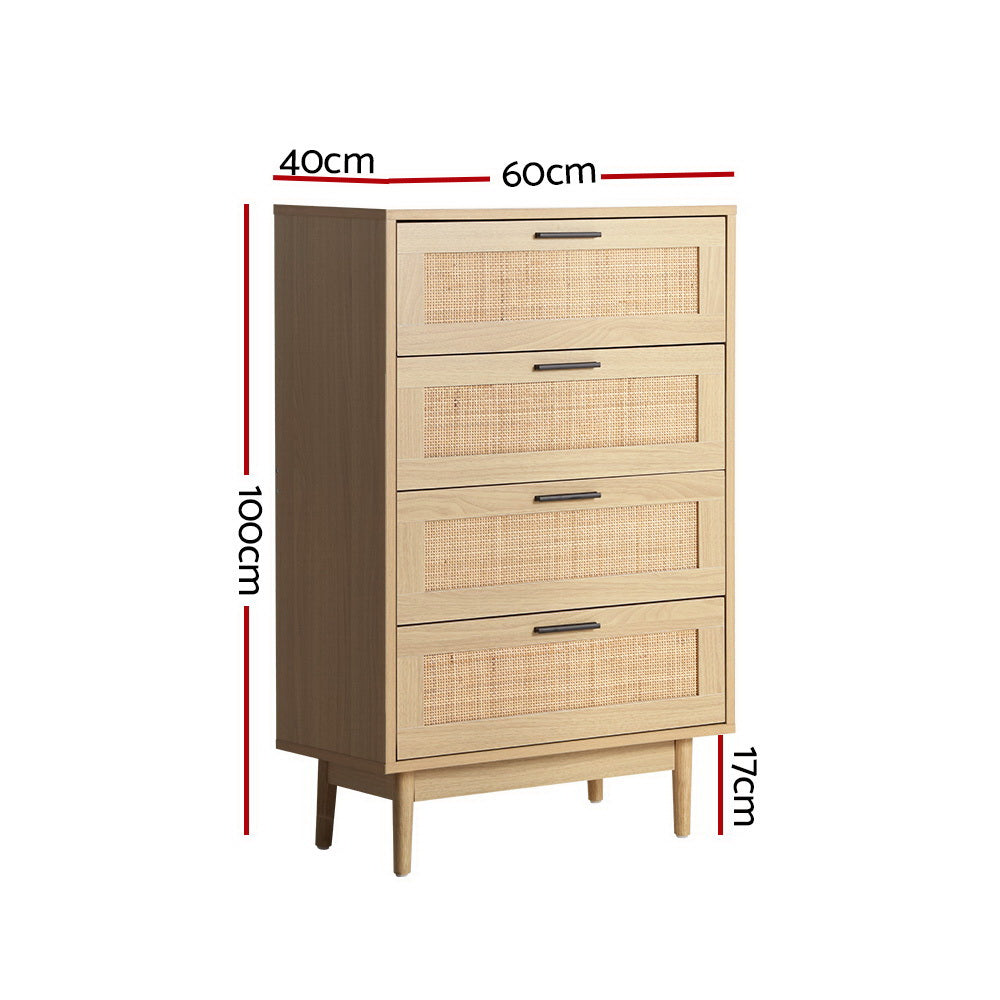 4 Chest of Drawers Rattan Tallboy Cabinet