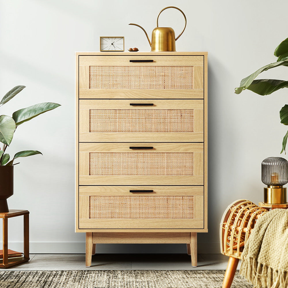 4 Chest of Drawers Rattan Tallboy Cabinet