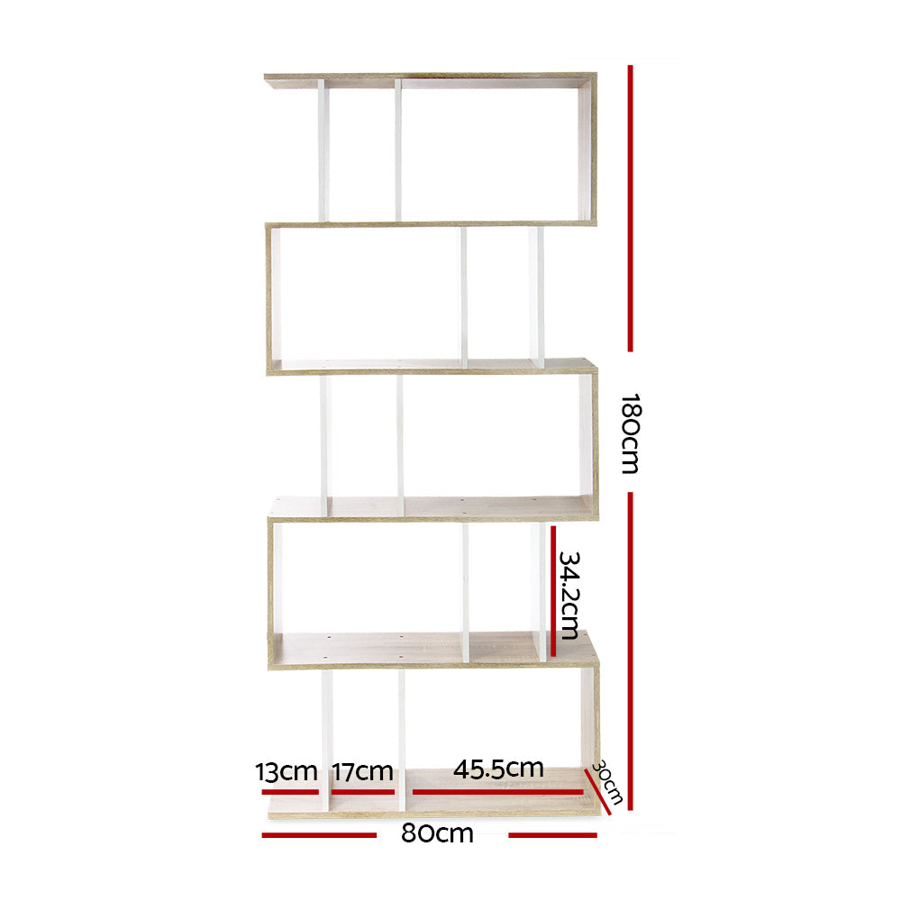 5 Tier Display Book Storage Shelf Unit - White Brown