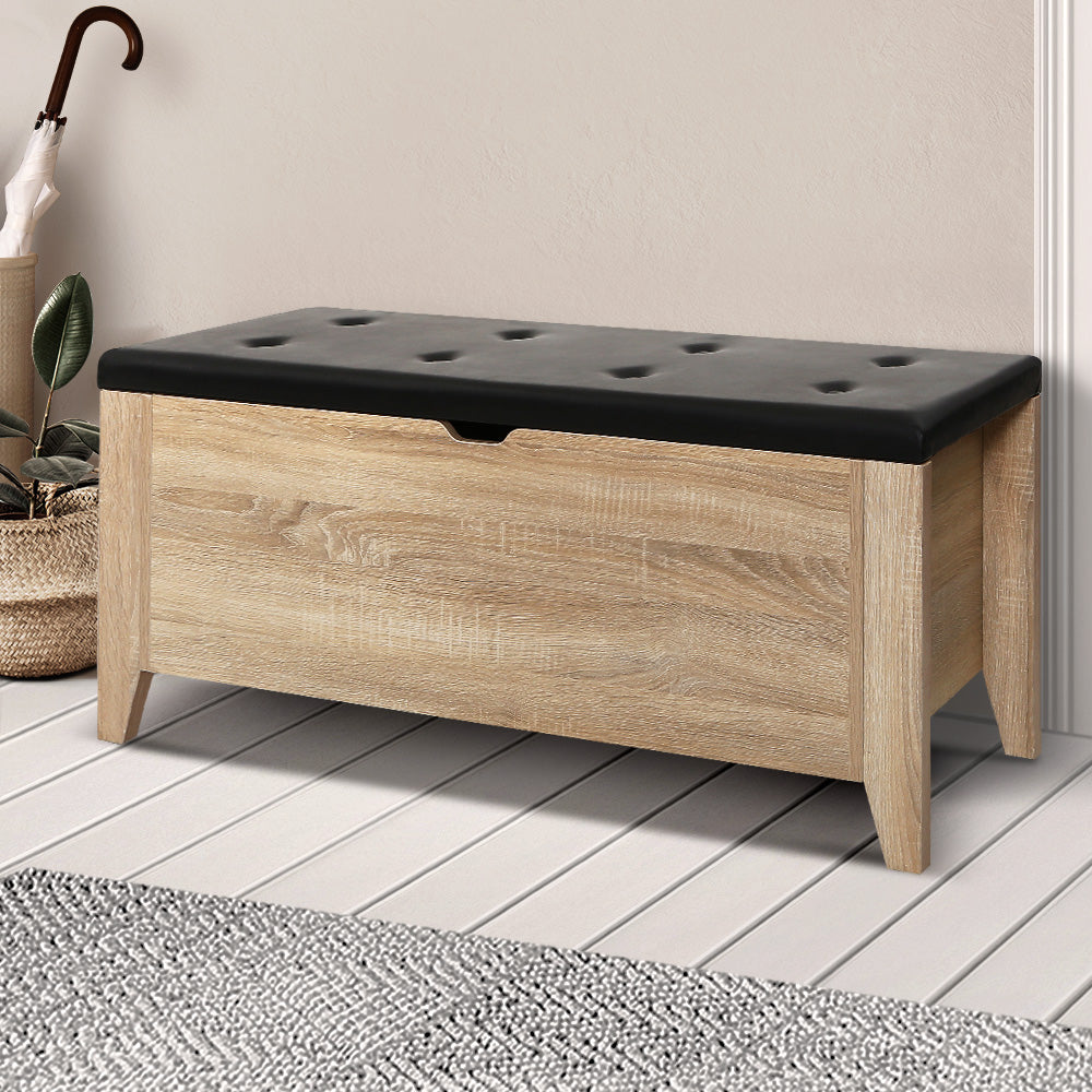 Storage Ottoman Blanket Box Leather Bench Foot Stool Chest Toy Oak Couch