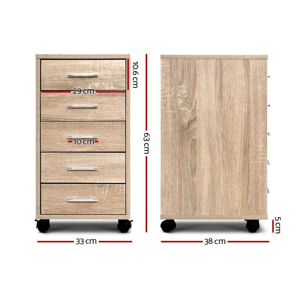 5 Drawer Filing Cabinet Storage Drawers Wood