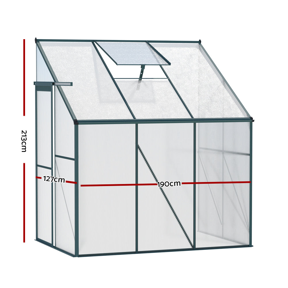 Greenhouse Aluminium Polycarbonate Green House Garden Shed1.9x1.27M