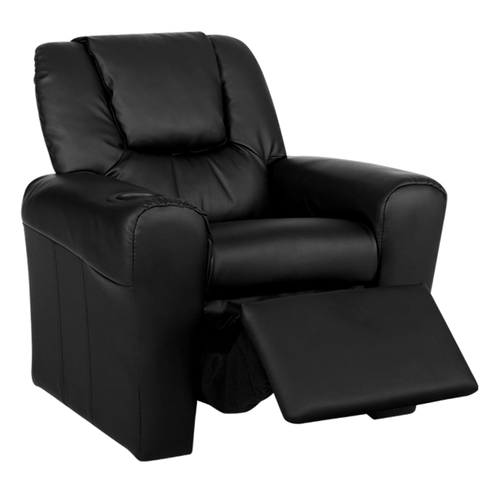 Kids Recliner Chair Black PU Leather Sofa Lounge Couch Children Armchair