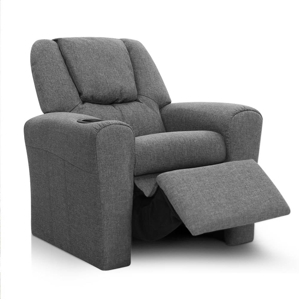 Kids Recliner Chair Grey Linen Soft Sofa Lounge Couch Children Armchair