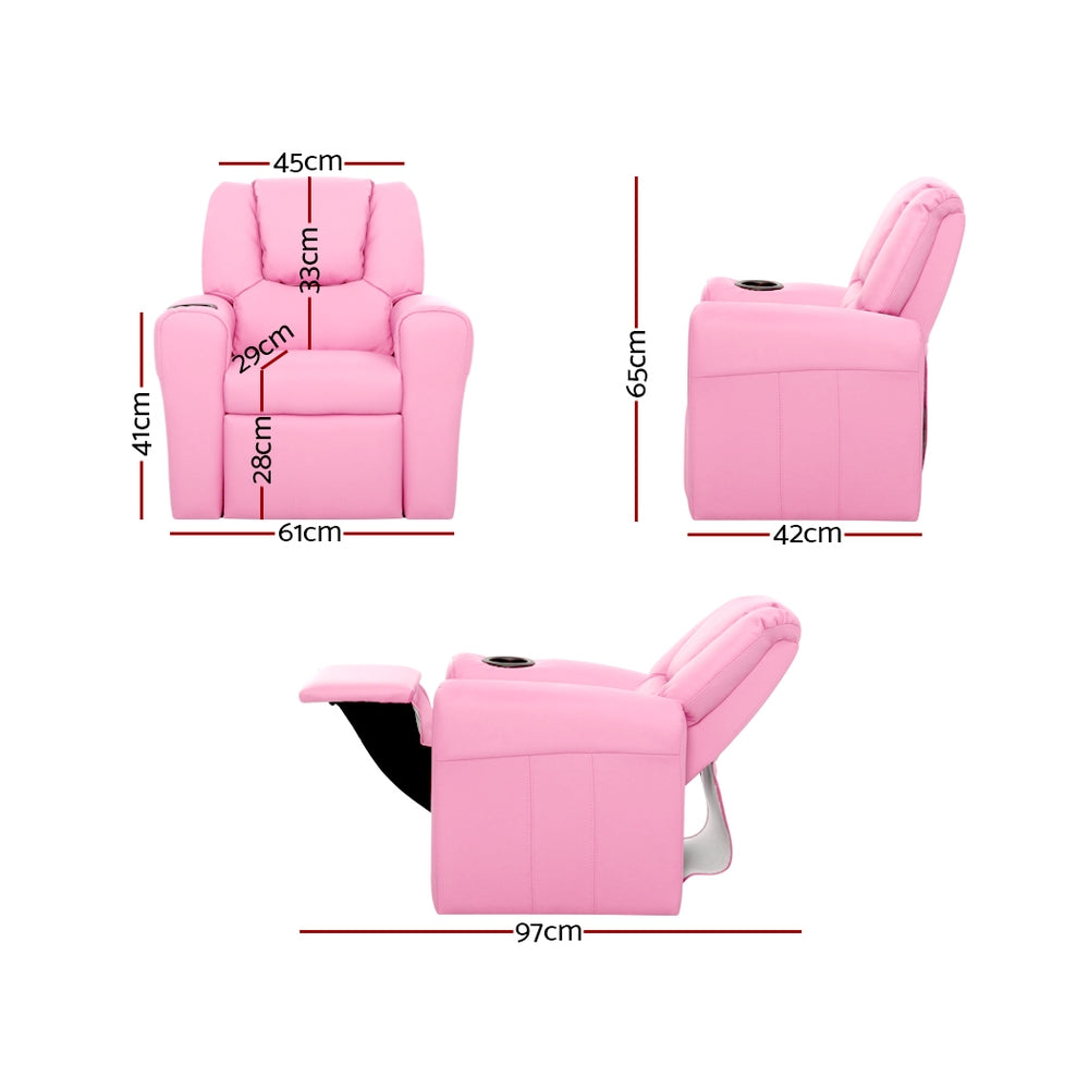 Kids Recliner Chair Pink PU Leather Sofa Lounge Couch Children Armchair