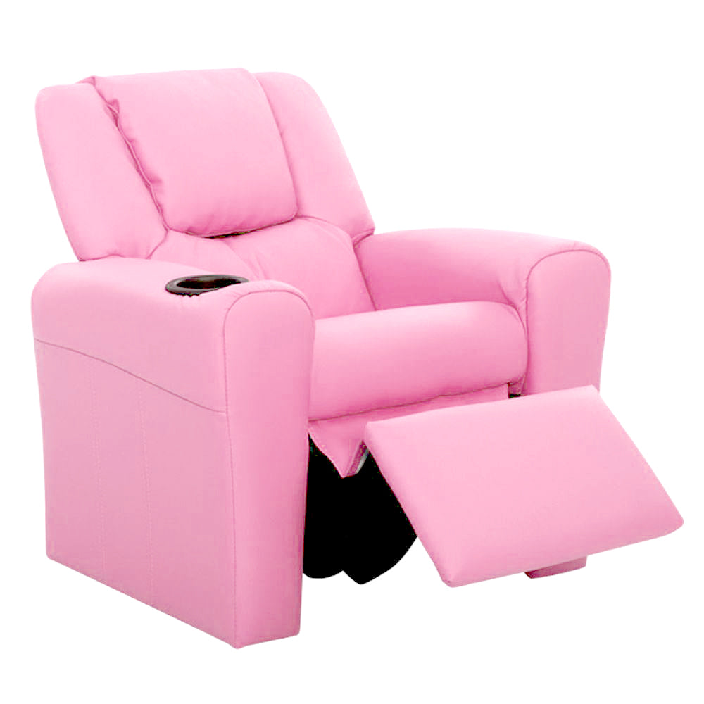 Kids Recliner Chair Pink PU Leather Sofa Lounge Couch Children Armchair