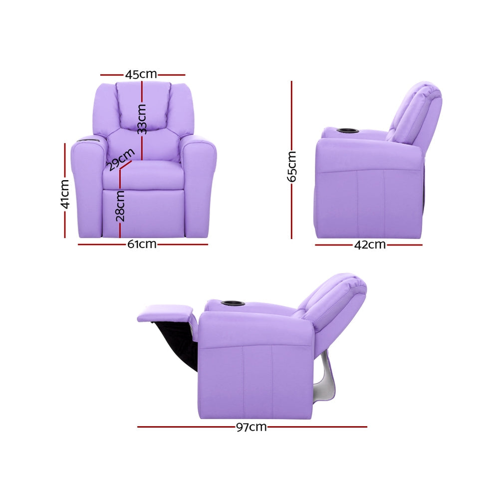 Kids Recliner Chair Purple PU Leather Sofa Lounge Couch Children Armchair