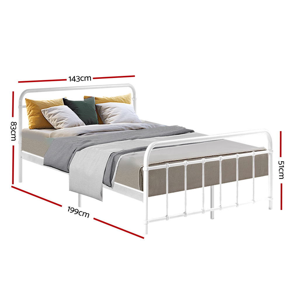 LEO Metal Bed Frame - Double (White)