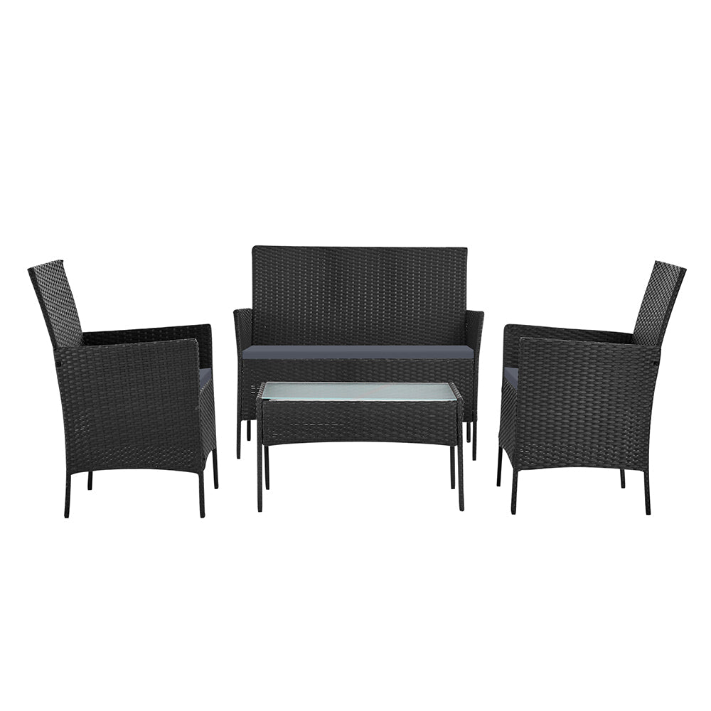 4-piece Outdoor Lounge Setting Wicker Patio Furniture Dining Set Grey