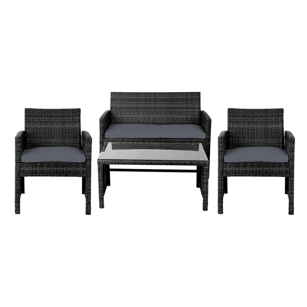 Set of 4 Outdoor Lounge Setting Rattan Patio Wicker Dining Set Black