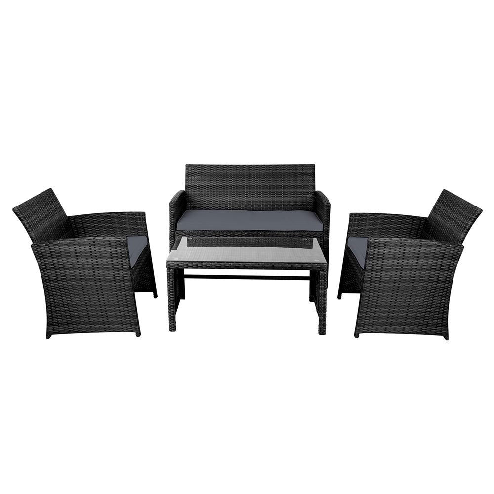 Set of 4 Outdoor Lounge Setting Rattan Patio Wicker Dining Set Black