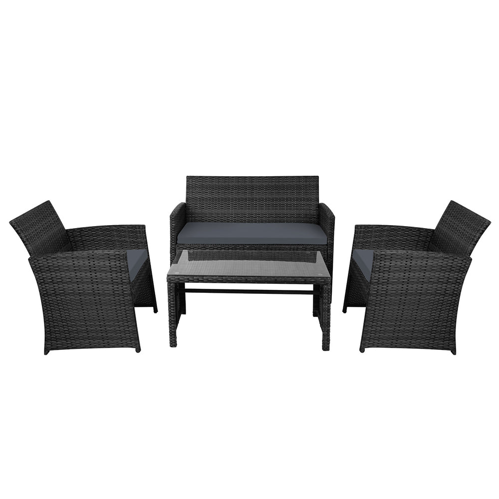 Rattan Furniture Outdoor Lounge Setting Wicker Dining Set w/Storage Cover Black