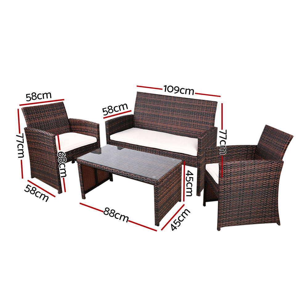 Outdoor Lounge Setting Wicker Dining Set w/Storage Cover Brown