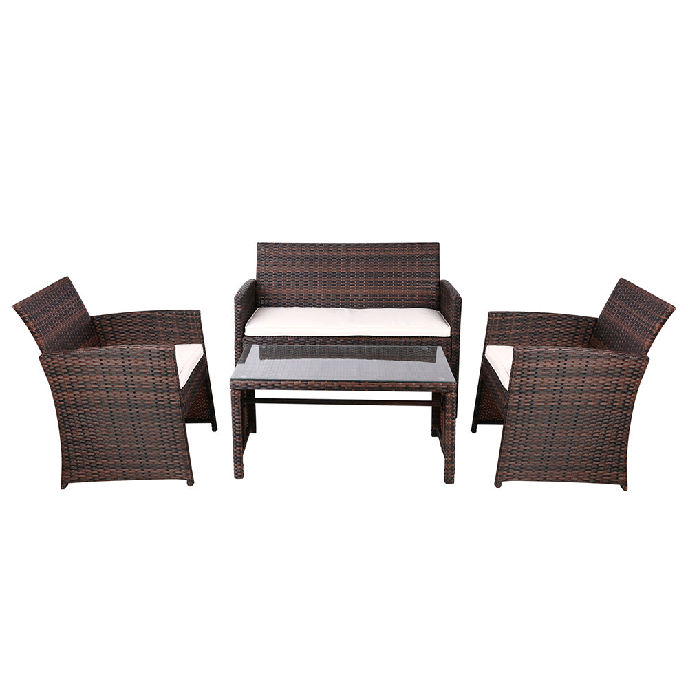 Outdoor Lounge Setting Wicker Dining Set w/Storage Cover Brown