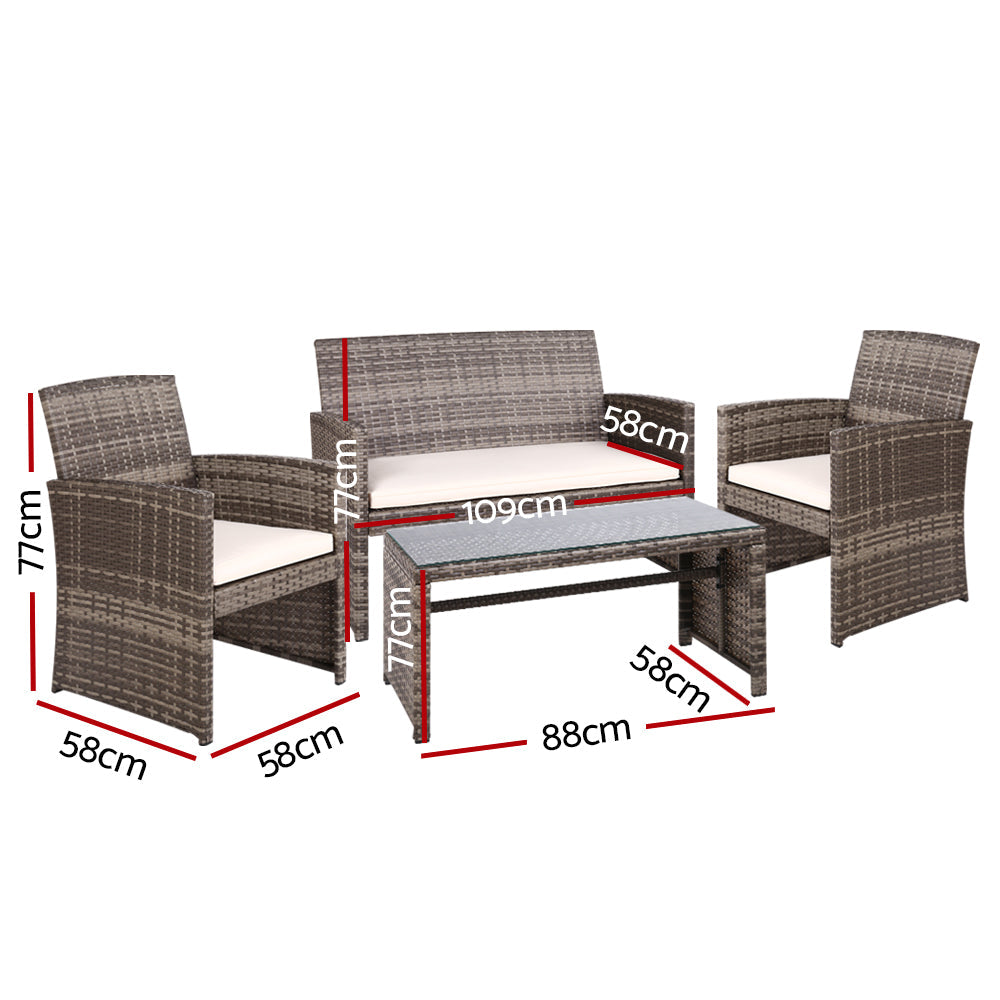 Set of 4 Outdoor Lounge Setting Rattan Patio Wicker Dining Set Mixed Grey