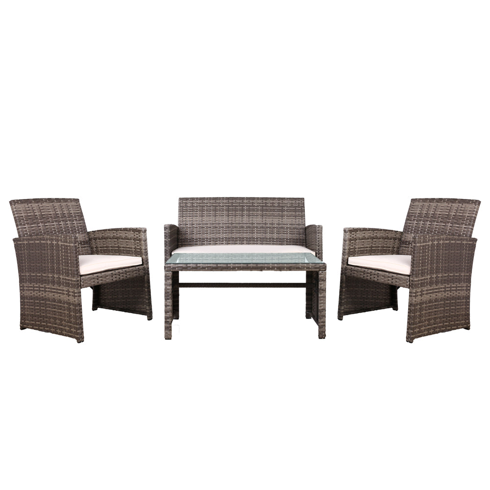 Set of 4 Outdoor Lounge Setting Rattan Patio Wicker Dining Set Mixed Grey