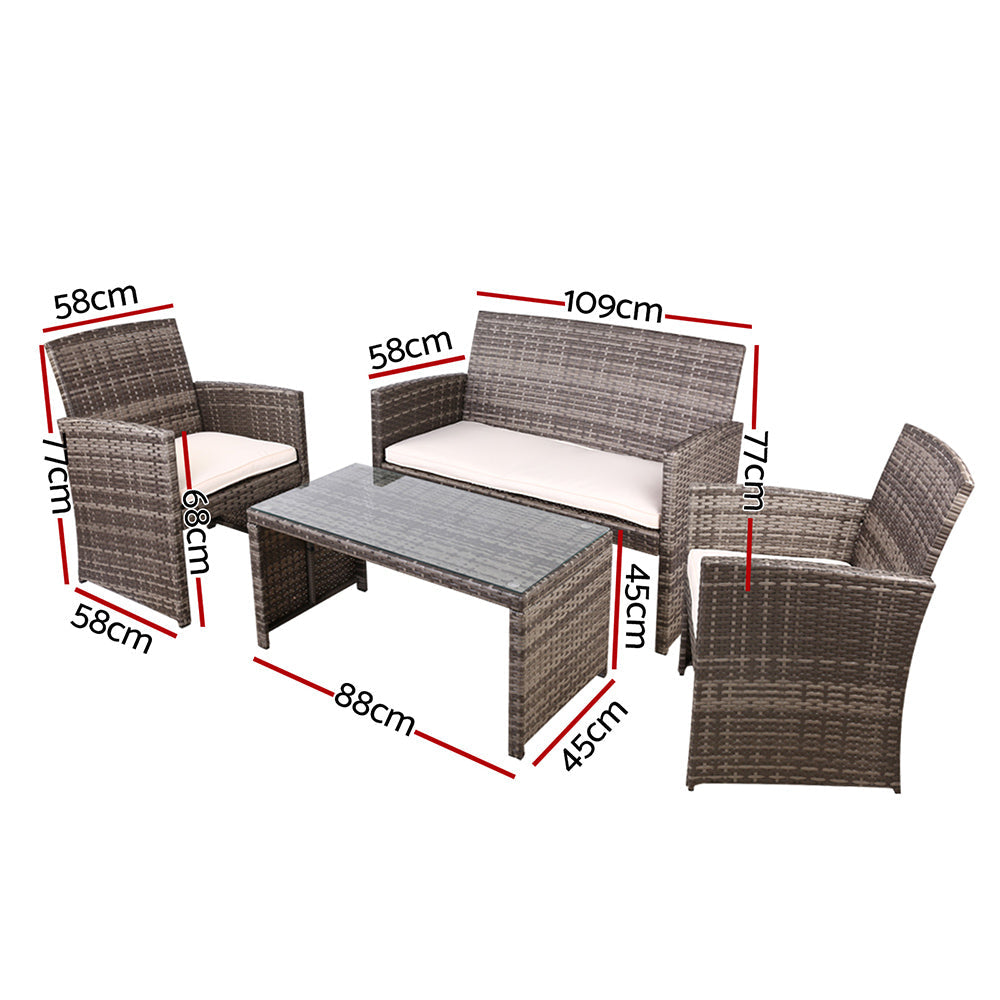 Outdoor Lounge Setting Wicker Dining Set w/Storage Cover Mixed Grey