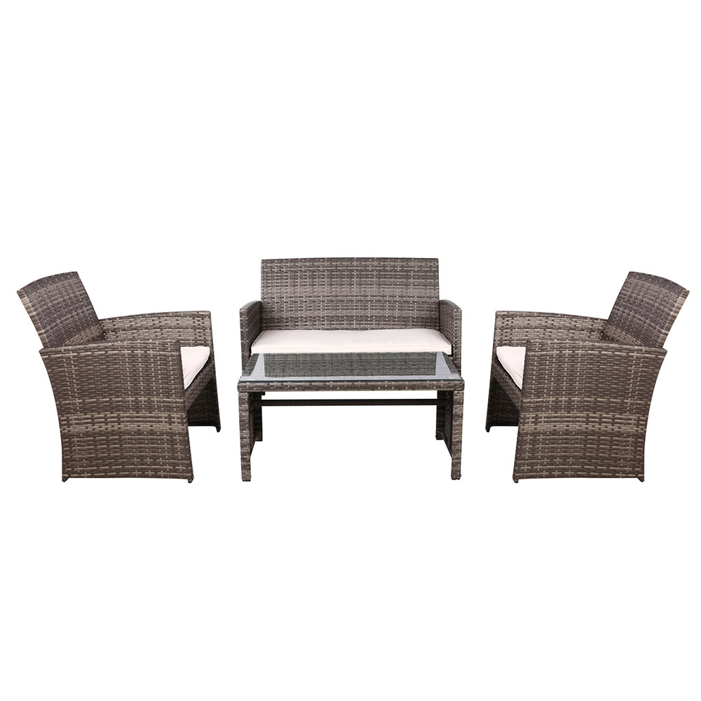 Outdoor Lounge Setting Wicker Dining Set w/Storage Cover Mixed Grey