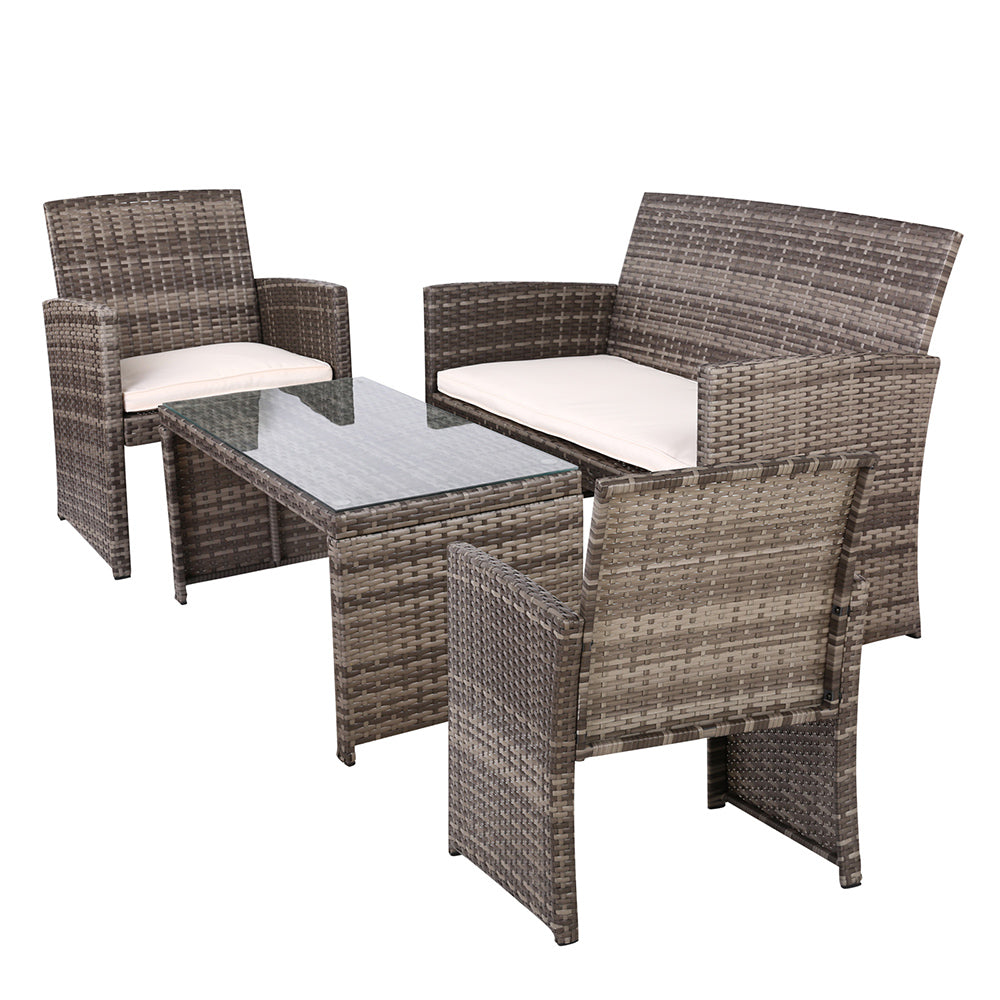 Outdoor Lounge Setting Wicker Dining Set w/Storage Cover Mixed Grey