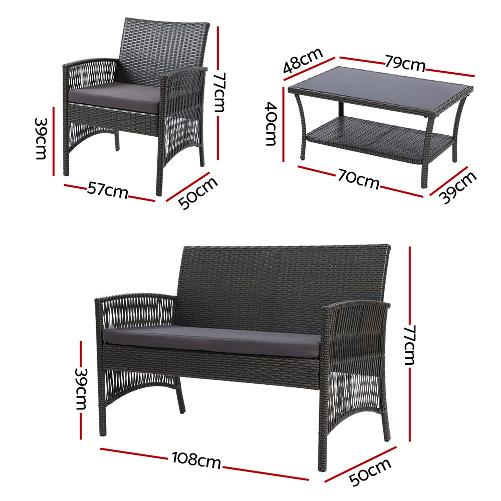 4 PCS Outdoor Furniture Lounge Setting Wicker Dining Set Grey