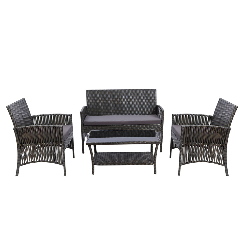 4 PCS Outdoor Furniture Lounge Setting Wicker Dining Set Grey