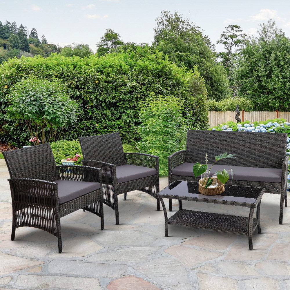 4 PCS Outdoor Furniture Lounge Setting Wicker Dining Set Grey