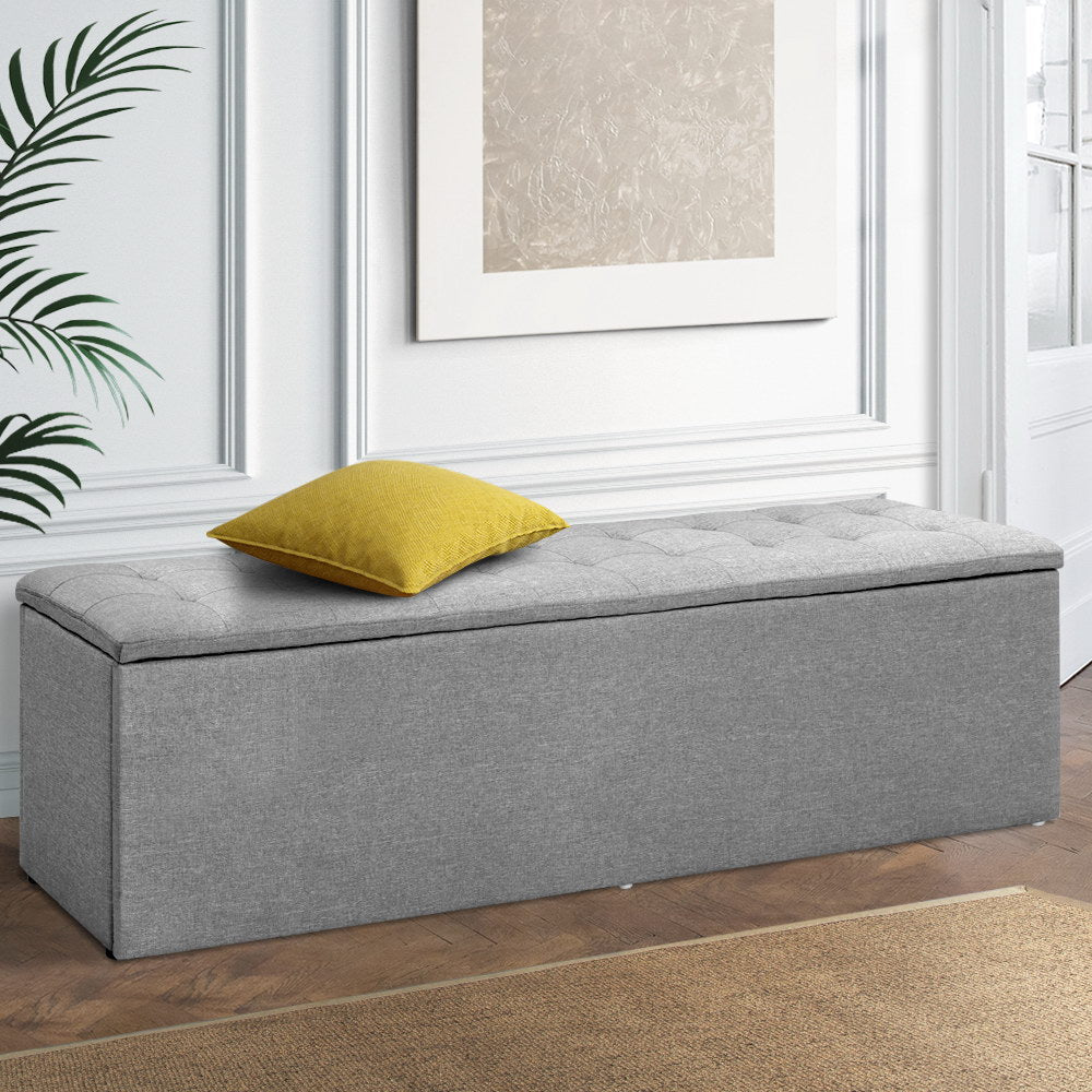 Storage Ottoman Blanket Box Grey LARGE Fabric Rest Chest Toy Foot Stool