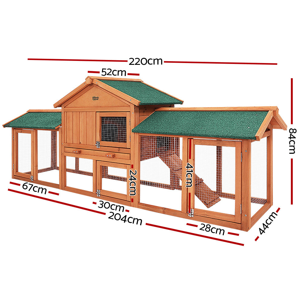 Pet Rabbit Hutch Chicken Coop Wooden Cage Pet Hutch 220cm x 52cm x 84cm