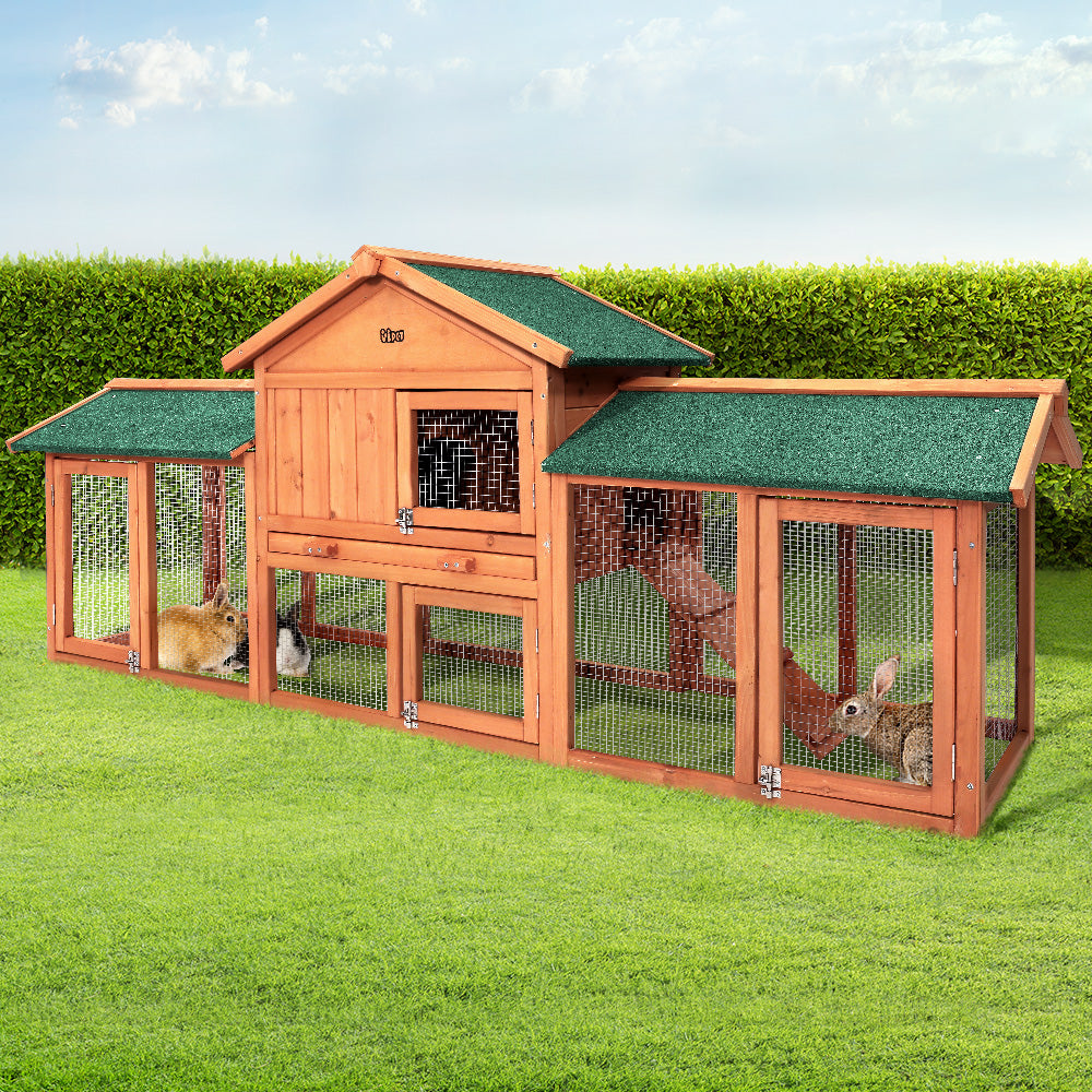 Pet Rabbit Hutch Chicken Coop Wooden Cage Pet Hutch 220cm x 52cm x 84cm