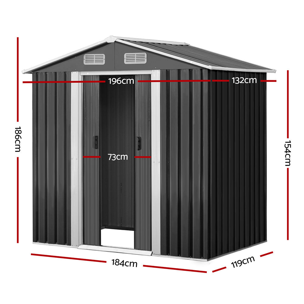 Garden Shed Outdoor Storage Sheds 1.96x1.32M Tool Workshop Metal Grey