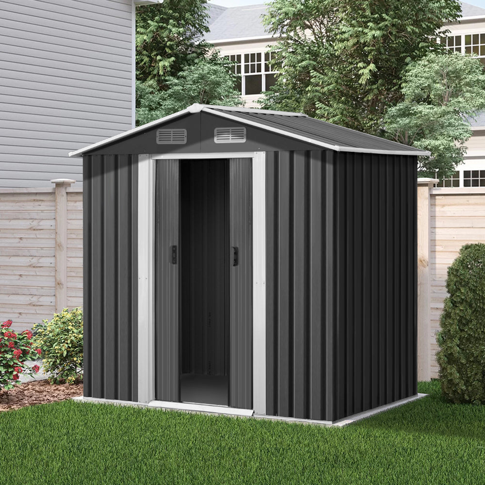 Garden Shed Outdoor Storage Sheds 1.96x1.32M Tool Workshop Metal Grey