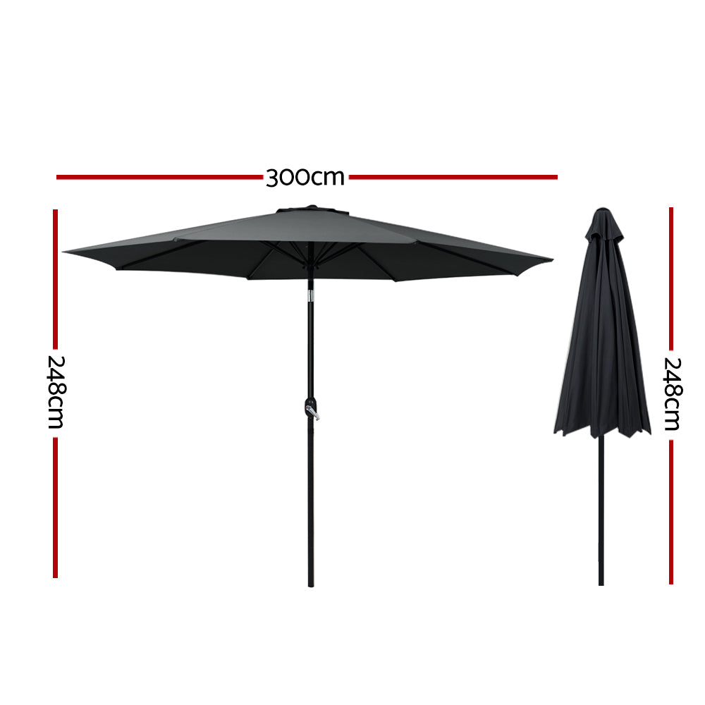 Outdoor Umbrella 3m Umbrellas Garden Beach Tilt Sun Patio Deck Pole UV