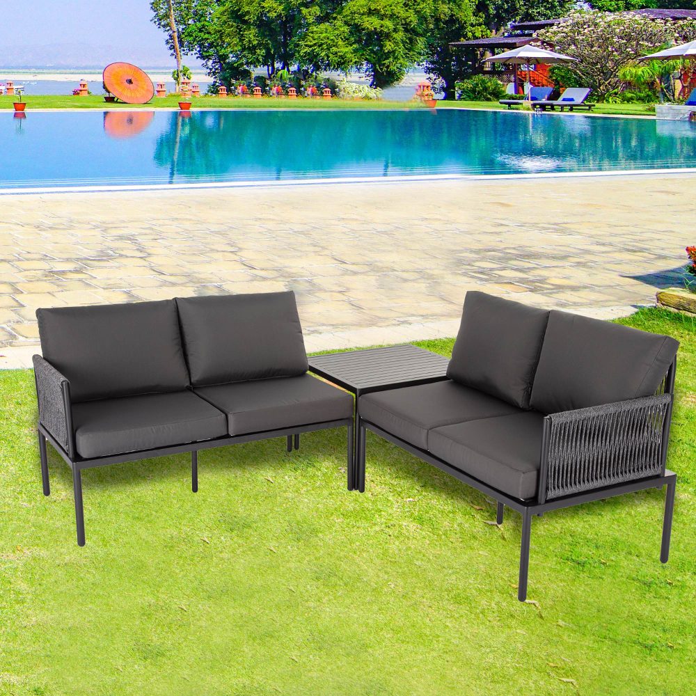 4-Seater Outdoor Lounge Set with Coffee Table in Black