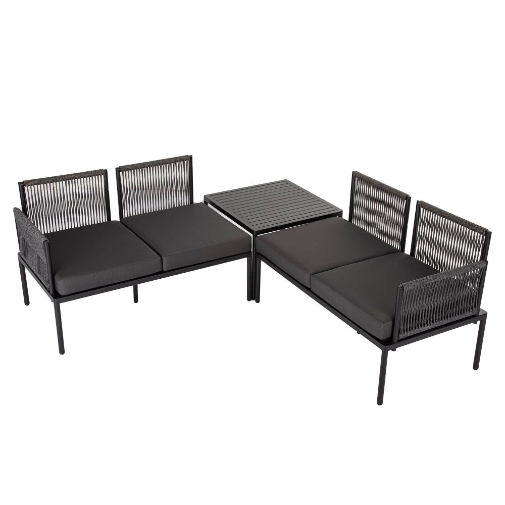 4-Seater Outdoor Lounge Set with Coffee Table in Black